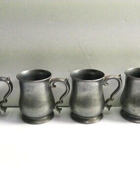 Crown Castle Ltd. Set of 4 Pewter Mugs Tankards 1970 Vintage 4 1/4" H Queen Anne